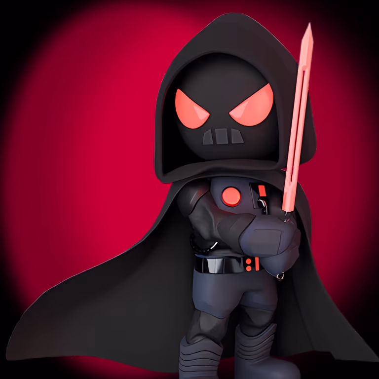 SlotsVader-hahmo seisoo futuristisessa kasinossa, jossa loistavat valot ja pöydät houkuttelevat pelaamaan.